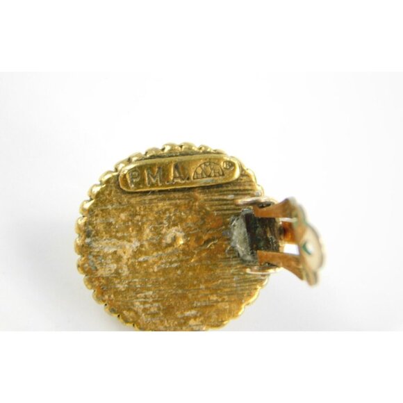 Vintage PMA Philidelphia Museum of Art Lion Crest Gold Tone Clip on Earrings - Picture 5 of 5